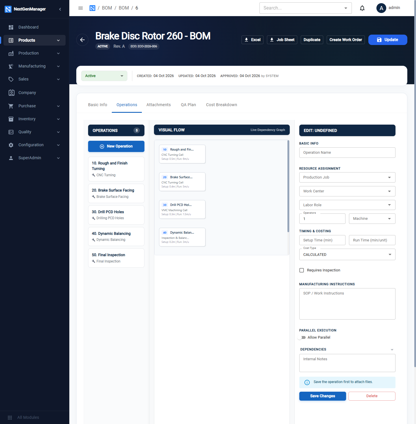 Operations, the flow diagram and the operation editor