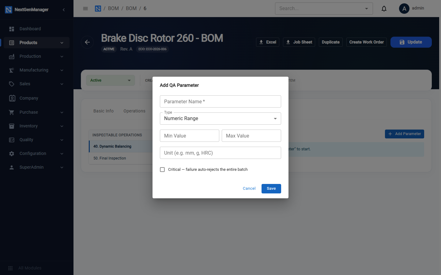 Adding a QA parameter