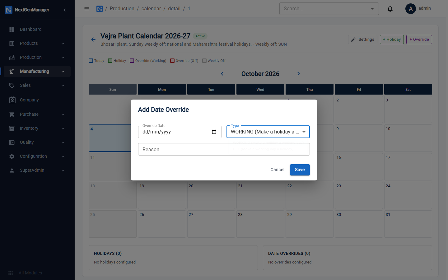Adding a date override