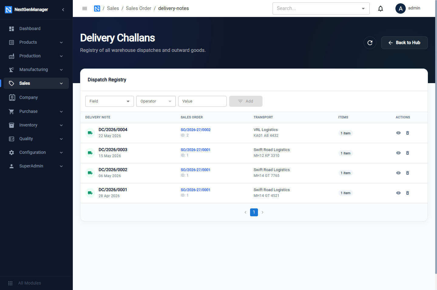 Delivery Challans