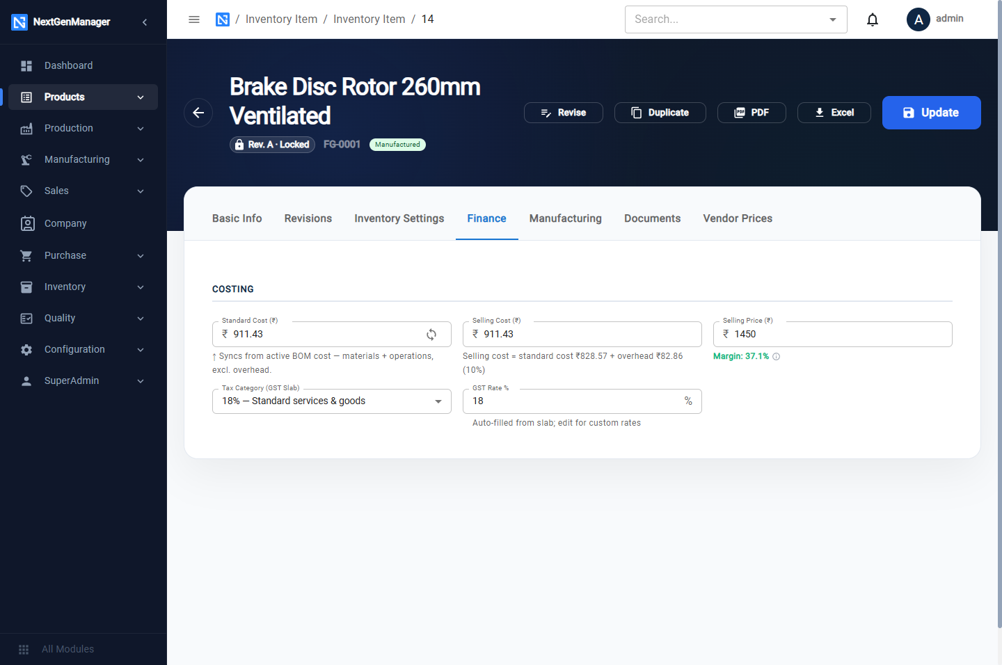 The Finance tab