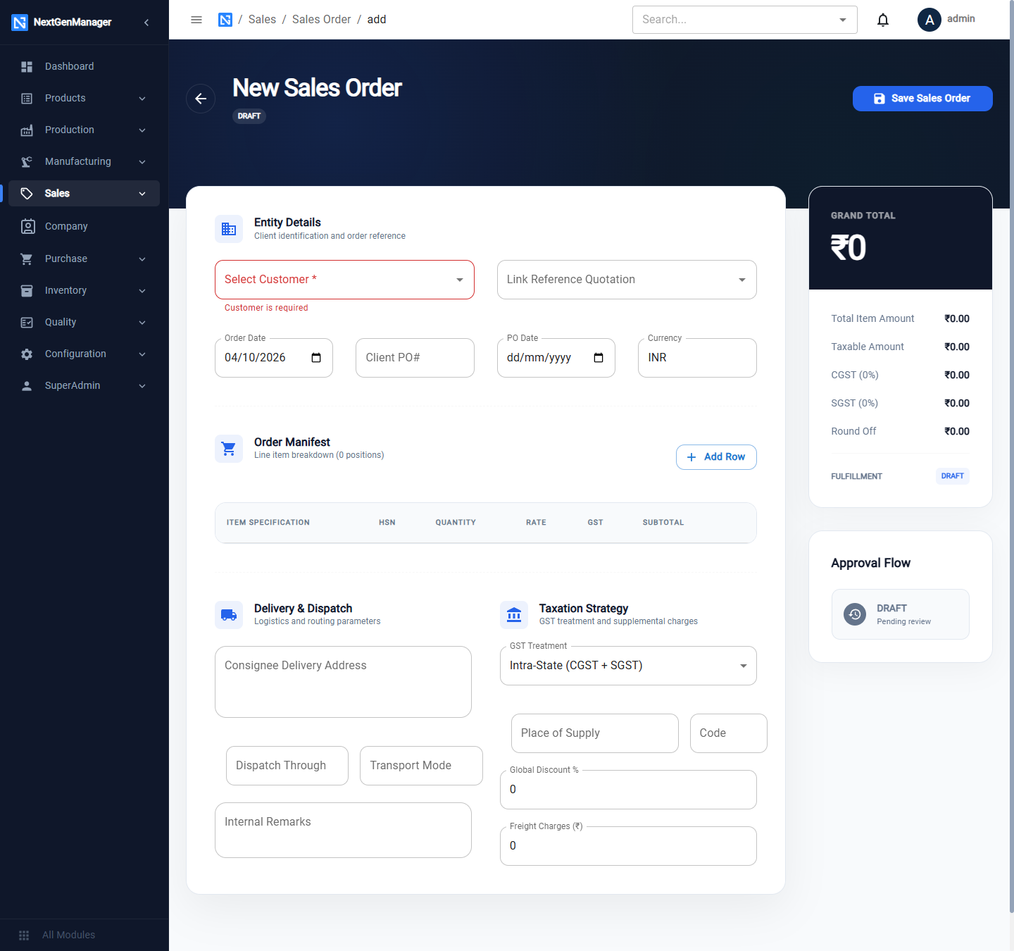 A new sales order